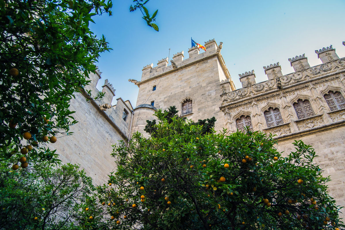 Fachada desde el patio de los naranjos de la Lonja de la Seda o de los Mercaderes - Un día en Valencia