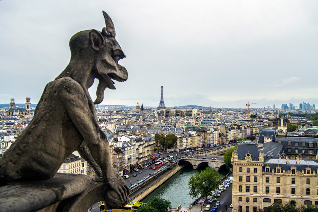 Gárgola y Torre Eiffel de fondo desde las torres de Notre Dame – París Pass de dos días